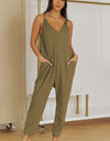 Spaghetti Strap Deep V Jumpsuit with Pockets