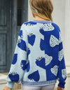 Printed V-Neck Button-Down Long Sleeve Cardigan