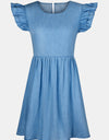 Full Size Ruffled Round Neck Cap Sleeve Denim Dress