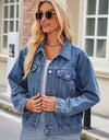 Pocketed Collared Neck Denim Jacket