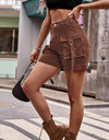 High Waist Denim Cargo Shorts