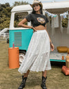 Embroidered Elastic Waist Skirt