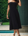 Perfee Pleated Off-Shoulder Midi Dress