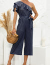 Ruffled Single Shoulder Tie Waist Jumpsuit