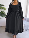 Smocked Square Neck Flounce Sleeve Dress