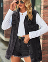Collared Neck Sleeveless Denim Top with Pockets