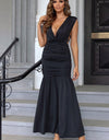 Ruched Plunge Sleeveless Maxi Dress