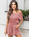 Ruffled Boat Neck Short Sleeve Romper