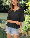 Openwork Round Neck Half Sleeve Knit Top