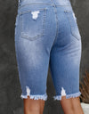 Distressed Frayed Hem Denim Bermuda Shorts