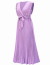 Tied Surplice Cap Sleeve Pleated Dress