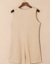 Waffle-Knit Half Button Sleeveless Romper with Pockets