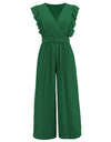 Ruffled Surplice Cap Sleeve Jumpsuit