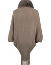 Fringe Detail Long Sleeve Ribbed Poncho