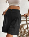 Pocketed Half Elastic Waist Shorts