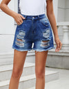 Distressed Raw Hem Denim Shorts