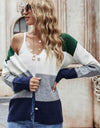 Woven Right Color Block V-Neck Button Down Cardigan
