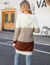 Color Block Open Front Hooded Cardigan