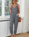 Spaghetti Strap Deep V Jumpsuit with Pockets