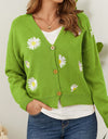 Flower Button Front Dropped Shoulder Cardigan