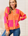 Woven Right Checkered V-Neck Dropped Shoulder Cardigan