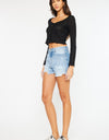 Kancan High Waist Frayed Denim Shorts