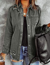 Distressed Raw Hem Snap Down Denim Jacket
