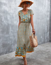 V-Neck Short Sleeve Printed Maxi Dress