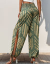 Smocked Slit Printed High Waist Pants