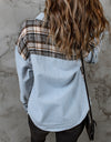 Plaid Pocketed Button Up Denim Jacket