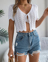 Tied Openwork Short Sleeve Cardigan