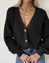 Button Up V-Neck Long Sleeve Cardigan
