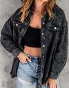 Button Up Pocketed Raw Hem Denim Jacket