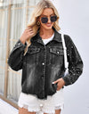 Pearl Trim Raw Hem Denim Jacket