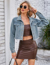 Raw Hem Denim Jacket with Pockets