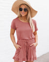 Ruffled Boat Neck Short Sleeve Romper