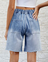 Buttoned Raw Hem Denim Shorts with Pockets