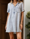 Pocketed Collared Neck Short Sleeve Denim Dress