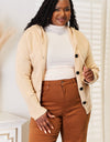 Woven Right Button-Down Long Sleeve Hooded Sweater