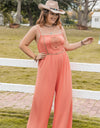 Plus Size Lace Detail Spaghetti Strap Wide Leg Jumpsuit