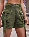 High Waist Denim Cargo Shorts