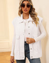 Pocketed Button Up Sleeveless Denim Jacket