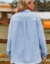 Button Up Collared Neck Raw Hem Denim Top