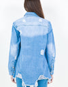 American Bazi Frayed Hem Distressed Denim Shirt Jacket