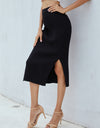 Ribbed Side Slit Midi Skirt