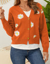 Flower Button Front Dropped Shoulder Cardigan