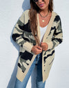 Camouflaged Dropped Shoulder Open Front Cardigan