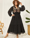 Plus Size Embroidered Tassel Balloon Sleeve Dress