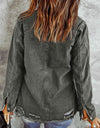 Distressed Raw Hem Snap Down Denim Jacket