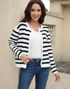 Striped Round Neck Button-Down Dropped Shoulder Cardigan